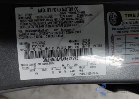 2010 Mercury Milan Premier из США, поврежденный, VIN 3MEHM0JA9AR618593